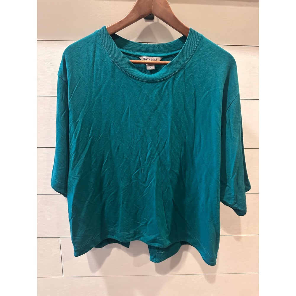 Athleta Womens Teal Green Tulip Back Short Sleeve Activewear Top Medium
